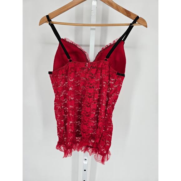Vintage Y2K APT 9 Womens Sz L Nightie Nightgown Red Lace Black Trim - Picture 3 of 4
